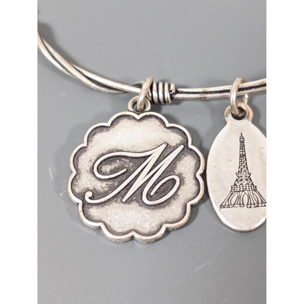 Beaucoup Designs Letter M Charm Bracelet Eiffel Tower Merci Silver Tone NWT USA